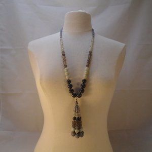 ANTHROPOLOGIE GREY NATURAL STONE TASSEL STATEMENT